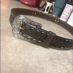 Genuine Leather Brown & Teal cowgirl belt